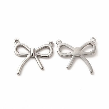 304 Stainless Steel Pendants, Bowknot Charms, Stainless Steel Color, 16x17x2mm, Hole: 1mm