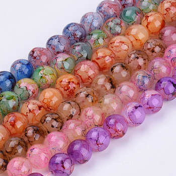 Baking Painted Glass Beads Strands, for Beading Jewelry Making, Imitation Opalite, Round, Mixed Color, 8mm, Hole: 1.3~1.6mm, about 100pcs/strand, 31.4 inch