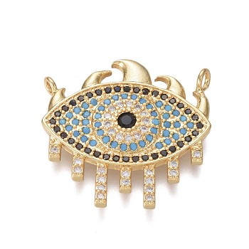Brass Micro Pave Cubic Zirconia Pendants, Evil Eye, Colorful, Golden, 23x23.5x3mm, Hole: 1.4mm