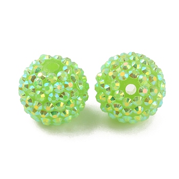 Opaque Acrylic Beads, Berry Beads, with Rhinestone, Round, Lawn Green, 20x18mm, Hole: 3mm