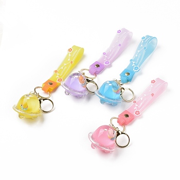 Acrylic Spaceship Keychain, with Light Gold Tone Alloy Lobster Claw Clasps, Iron Key Ring and PVC Plastic Tape, Mixed Color, 21cm