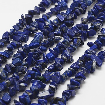 Natural Lapis Lazuli Beads Strands, Chip, Grade A, Blue, 3~5x7~13x2~4mm, Hole: 0.4mm, 32 inch