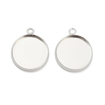 Flat Round Brass Pendant Cabochon Settings, Long-Lasting Plated, Rack Plating, Lead Free & Cadmium Free, Silver, Tray: 16.5mm, 21.5x17.5x2.5mm, Hole: 2.5mm