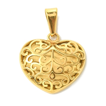 PVD Vacuum Plating 304 Stainless Steel Pendants, Hollow Heart Charm, Golden, 24.5x25x6.5mm, Hole: 9.5x4.5mm