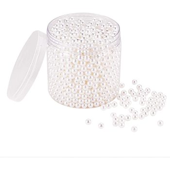 ABS Plastic Imitation Pearl Round Beads, Dyed, No Hole/Undrilled, White, 8mm, about 1500pcs/box