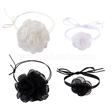 4 pcs 4 styles tissu et polyester collier de fleurs colliers ras du cou ensemble pour les femmes mariée fête de mariage(AJEW-TA0001-27)-2