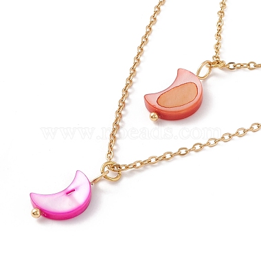 Synthetic Shell Moon Pendant Double Layer Necklaces and Dangle Stud Earrings(SJEW-F217-02G)-3