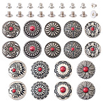 9 Style Alloy Decorative Rivets, with Resin Imitation Turquoise and Screws, for Purse, Bags, Leather Crafts Decoration, Mixed Shape, Antique Silver, Red, 26~30x6.5~10.5mm, Hole: 2~2.6mm, 9 Style/set(BUTT-SW0001-04B)