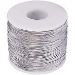 Round Elastic Cord, with Polyester Outside and Rubber Inside, Silver, 1mm, 100m/roll(EC-PH0001-13-WH)