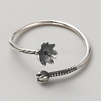 925 Sterling Silver Open Cuff Design Ring Mounts Fittings with Pearl Seat, Ring Settings For Half-drilled Beads, Antique Silver, US Size 7 1/4(17.5mm), Pin: 0.8mm(STER-WH0016-09AS)