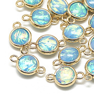 Resin Links connectors, with Golden Tone Brass Findings, Flat Round, Deep Sky Blue, 16x10x5mm, Hole: 1.8mm(RESI-Q185-04F)