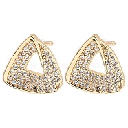 Brass Micro Pave Clear Cubic Zirconia Triangle Stud Earrings for Women, Light Gold, 13x13.5mm(EJEW-G362-11KCG)