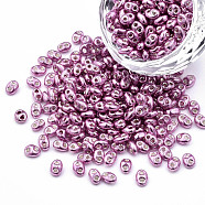Dyed Opaque Colours Glass Seed Beads, Silver Lined, 2-Hole, Oval, Medium Orchid, 5x4x2.5mm, Hole: 0.9mm, about 450g/bag(SEED-N004-007-05)