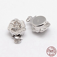 Rhodium Plated 925 Sterling Silver Box Clasps, Flower, Platinum, 14.5x10x7mm, Hole: 2mm(STER-A030-64)