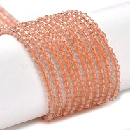 Transparent Glass Beads Strands, Faceted Round, Light Salmon, 2x2mm, Hole: 0.6mm, about 184pcs/strand, 14.49''(36.8cm)(GLAA-H021-03-03)