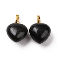 Natural Obsidian Pendants, with Golden Tone Brass Findings, Heart Charm, 18x15~15.5x6~8mm, Hole: 6x3mm(G-I311-A46-G)