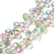 Electroplate Transparent Glass Beads Strands, Rainbow Plated, Faceted Teardrop, Top Drilled, Gainsboro, 6x4mm, Hole: 0.8mm, about 97~102pcs/strand, 10.63''~14.80''(27~37.6cm)(EGLA-P052-01A-FR01)