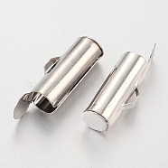 Brass Slide On End Clasp Tubes,  Slider End Caps, Platinum, 13.5x4.5mm, Hole: 1mm, Inner Diameter: 2mm(KK-P031-13P)