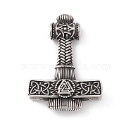 Tibetan Style 304 Stainless Steel Pendants, Hammer, Antique Silver, 48x35.5x10.5mm, Hole: 5mm(STAS-P305-02AS)