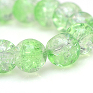 Baking Painted Crackle Glass Beads Strands, Round, Light Green, 10mm, Hole: 1.3~1.6mm, about 80pcs/strand, 31.4 inch(X-CCG-S001-10mm-13)