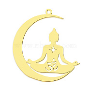 201 Stainless Steel Pendants, Laser Cut, Vacuum Plating, Moon with Yoga, Golden, 32x29.5x1mm, Hole: 1.6mm(STAS-S105-LA754-2)