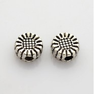 Tibetan Style Alloy Beads, Flower, Antique Silver, Lead Free and Cadmium Free, 5.5x5.5x3mm, Hole: 1mm(X-LFH10005Y)