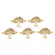 Brass Micro Pave Cubic Zirconia Links, Tree, Colorful, Golden, 13x18.5x2.5mm, Hole: 1mm(ZIRC-S061-06G)