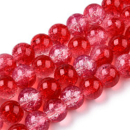 Transparent Crackle Baking Painted Glass Beads Strands, Imitation Opalite, Round, Crimson, 8.5x7.5mm, Hole: 1.5mm, about 107~109pcs/strand, 30.71 inch~31.30 inch(78~79.5cm)(DGLA-T003-01A-08)