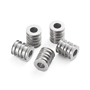201 Stainless Steel Beads, Grooved Beads, Column, Stainless Steel Color, 9.5x8mm, Hole: 4mm(STAS-G231-04P)