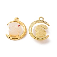 Alloy with Glass Imitation Jade Pendants, Moon & Rabbit Charm, Golden, 18.5x14.5x4.5mm, Hole: 1.6mm(FIND-G047-03G)