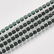 Electrophoresis Iron Rhinestone Strass Chains, Rhinestone Cup Chains, with Spool, Emerald, SS6.5, 2~2.1mm, about 10yards/roll(CHC-Q009-SS6.5-B02)