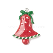 Opaque Resin Pendants, Christmas Charms, with Platinum Tone Iron Loops, Christmas Bell, 37.5x28x6.5mm, Hole: 1.8mm(RESI-C021-01L)