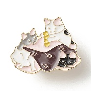 Double Cat Enamel Pin, Animal Iron Enamel Brooch for Backpack Clothes, Light Gold, Pink, 19.5x24x10mm(JEWB-C012-01C)