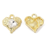 Alloy Pendants, with Clear Glass, Cadmium Free & Lead Free, Heart Charms, Light Gold, 18x17x6mm, Hole: 2.3mm(PALLOY-A003-02KCG)