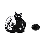 Black Alloy Brooches, Enamel Pins, for Backpack Cloth, Skull Theme, Cat Shape, 30x30mm(PW-WGA9A1E-04)