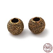 925 Sterling Silver Beads, Textured Round, Antique Golden, 5mm, Hole: 1.8mm(STER-M113-27B-AG)