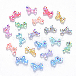 Resin Cabochons, Nail Art Decoration Accessories, AB Color Plated, Bowknot, Mixed Color, 7x11x3mm(X-MRMJ-R063-07)