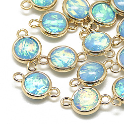 Resin Links connectors, with Golden Tone Brass Findings, Flat Round, Deep Sky Blue, 16x10x5mm, Hole: 1.8mm(RESI-Q185-04F)