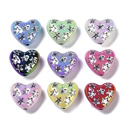 UV Plating Iridescent Acrylic Beads,  Heart with Star, Mixed Color, 17x19.5x9.5mm, Hole: 2.5mm(OACR-B021-06)