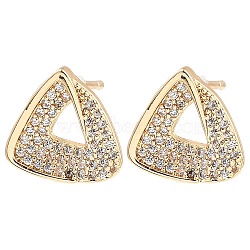 Brass Micro Pave Clear Cubic Zirconia Triangle Stud Earrings, for Women, Light Gold, 13x13.5mm(EJEW-G362-11KCG)