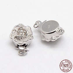 Rhodium Plated 925 Sterling Silver Box Clasps, Flower, Platinum, 14.5x10x7mm, Hole: 2mm(STER-A030-64)