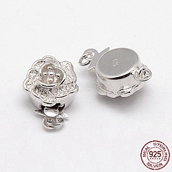 Anti-Tarnish Rhodium Plated 925 Sterling Silver Box Clasps, Flower, Platinum, 14.5x10x7mm, Hole: 2mm(STER-A030-64)