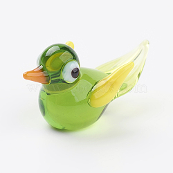 Home Decorations, Handmade Lampwork Display Decorations, Bird, Green Yellow, 27x15x14mm(LAMP-J084-16)