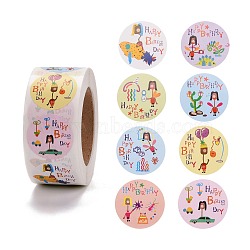 Self-Adhesive Stickers, Flat Round, for Birthday Presents Decoration , Word, 2.5x0.02cm, 500pcs/roll(DIY-P058-C03)