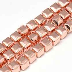 Electroplate Non-magnetic Synthetic Hematite Beads Strands, Cube, Rose Gold Plated, 6x6x6mm, Hole: 2mm, about 70pcs/strand, 16.1 inch(G-Q465-41RG)
