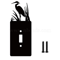 Iron Light Switch Plate Outlet Cover, Metal Switch Plates Decoration, with Screws, Rectangle with Crane, Black, 178x69mm(AJEW-WH0197-025)