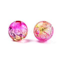 Transparent Crackle Acrylic Beads, Round, Deep Pink, 8x7.5mm, Hole: 1.8mm, about 1700pc/500g(CACR-N002-07A)