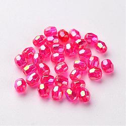 AB Color Plated Eco-Friendly Transparent Acrylic Barrel Beads, Faceted, Fuchsia, 4x4mm, Hole: 1mm, about 13333pcs/500g(TACR-L002-4mm-09)