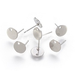 304 Stainless Steel Stud Earring Findings, with Flat Plate, Flat Round, Stainless Steel Color, 8x0.8mm, Hole: 1.5mm, Pin: 0.8mm(STAS-P221-14P)