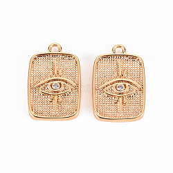Brass Micro Pave Clear Cubic Zirconia Pendants, Nickel Free, Rectangle with Eye, Real 18K Gold Plated, 16.5x10.5x1.5mm, Hole: 1.2mm(KK-T062-138G-NF)